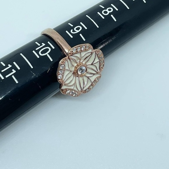 Rose Gold Art Deco Enamel Flower Statement Ring - Size 9.5 - Picture 5 of 11